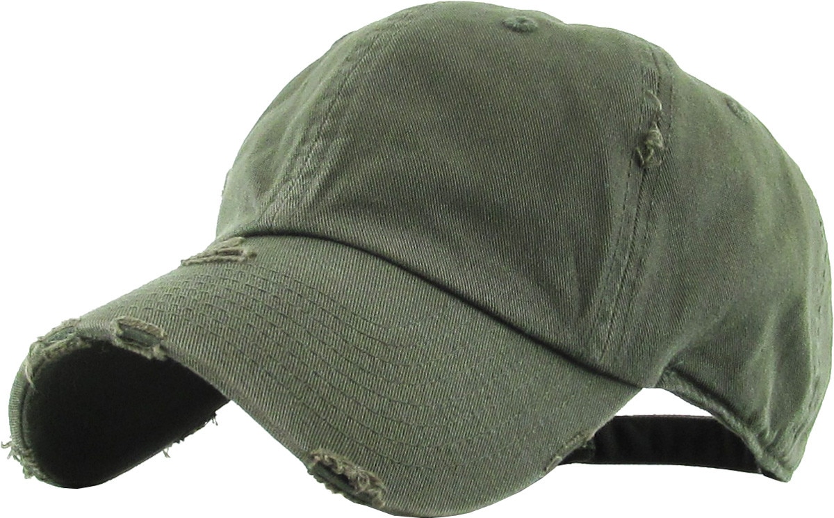 Olive Distressed Vintage Baseball Cap Front Side View